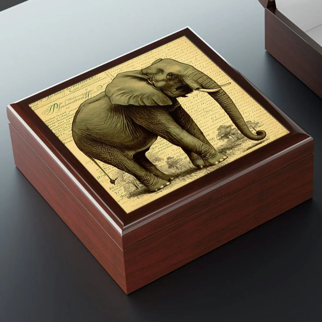 Vintage Elephant Wooden Keepsake Jewelry Box