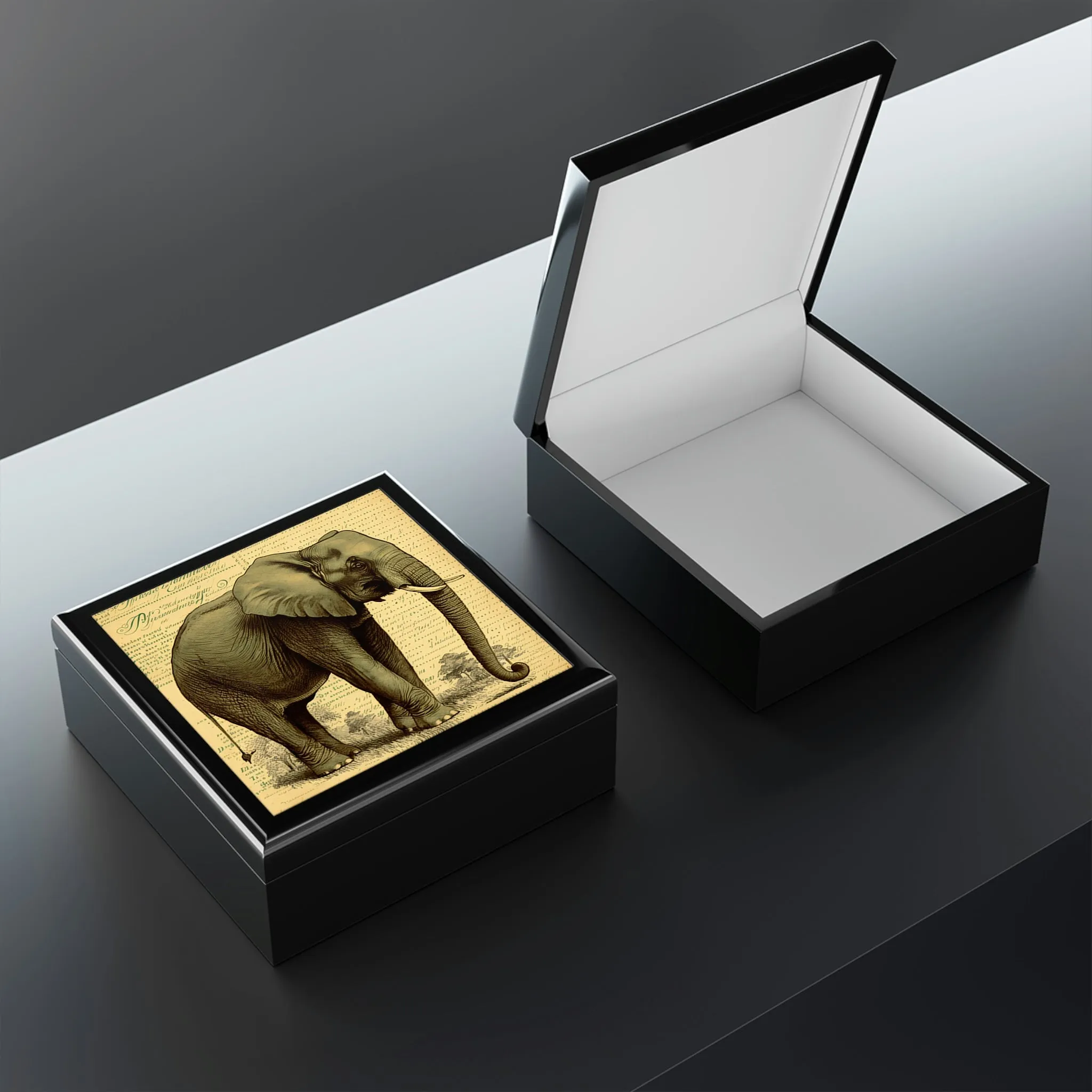 Vintage Elephant Wooden Keepsake Jewelry Box