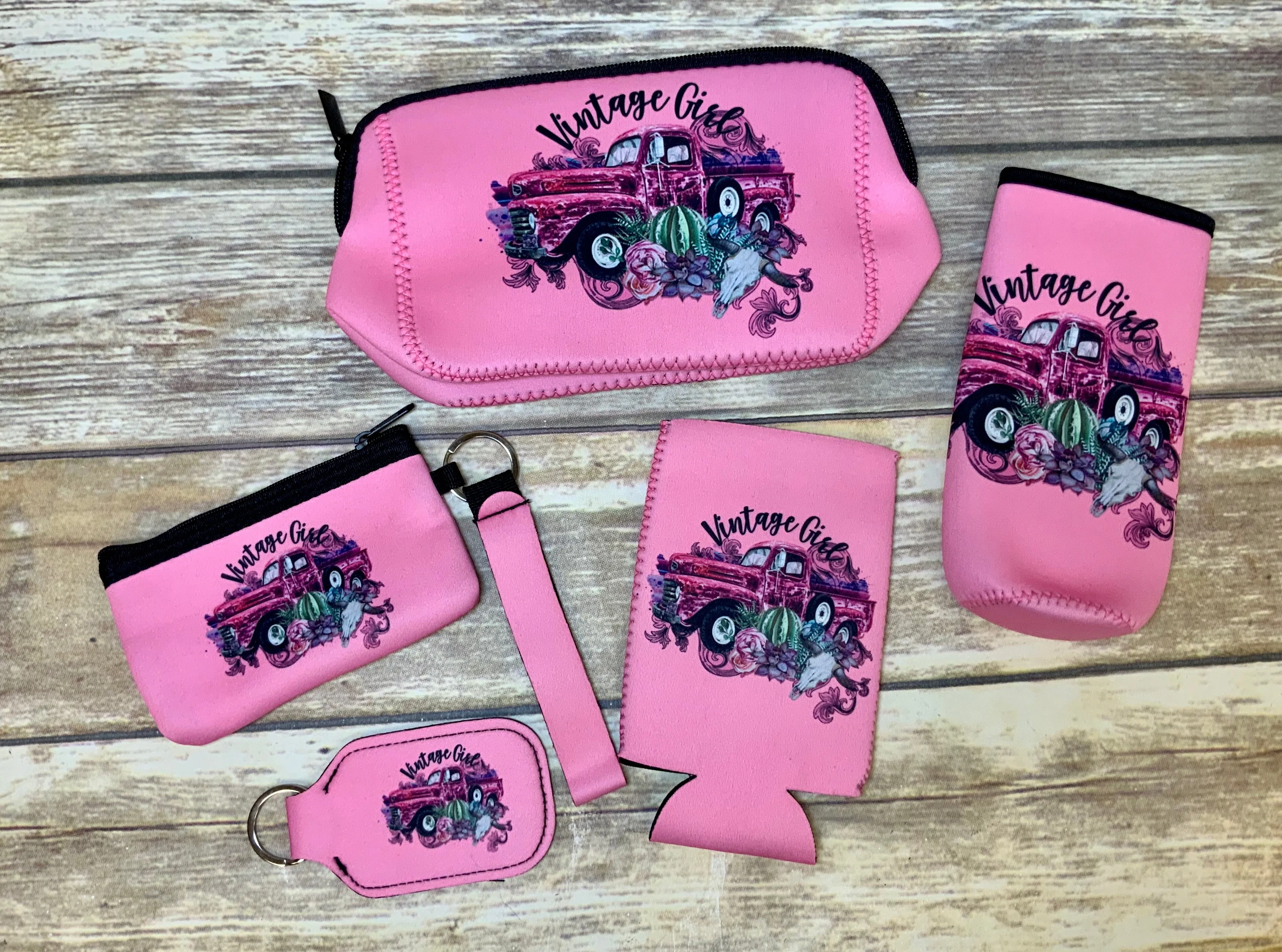 Vintage Girl with Truck and Succulents Pink Neoprene Collection
