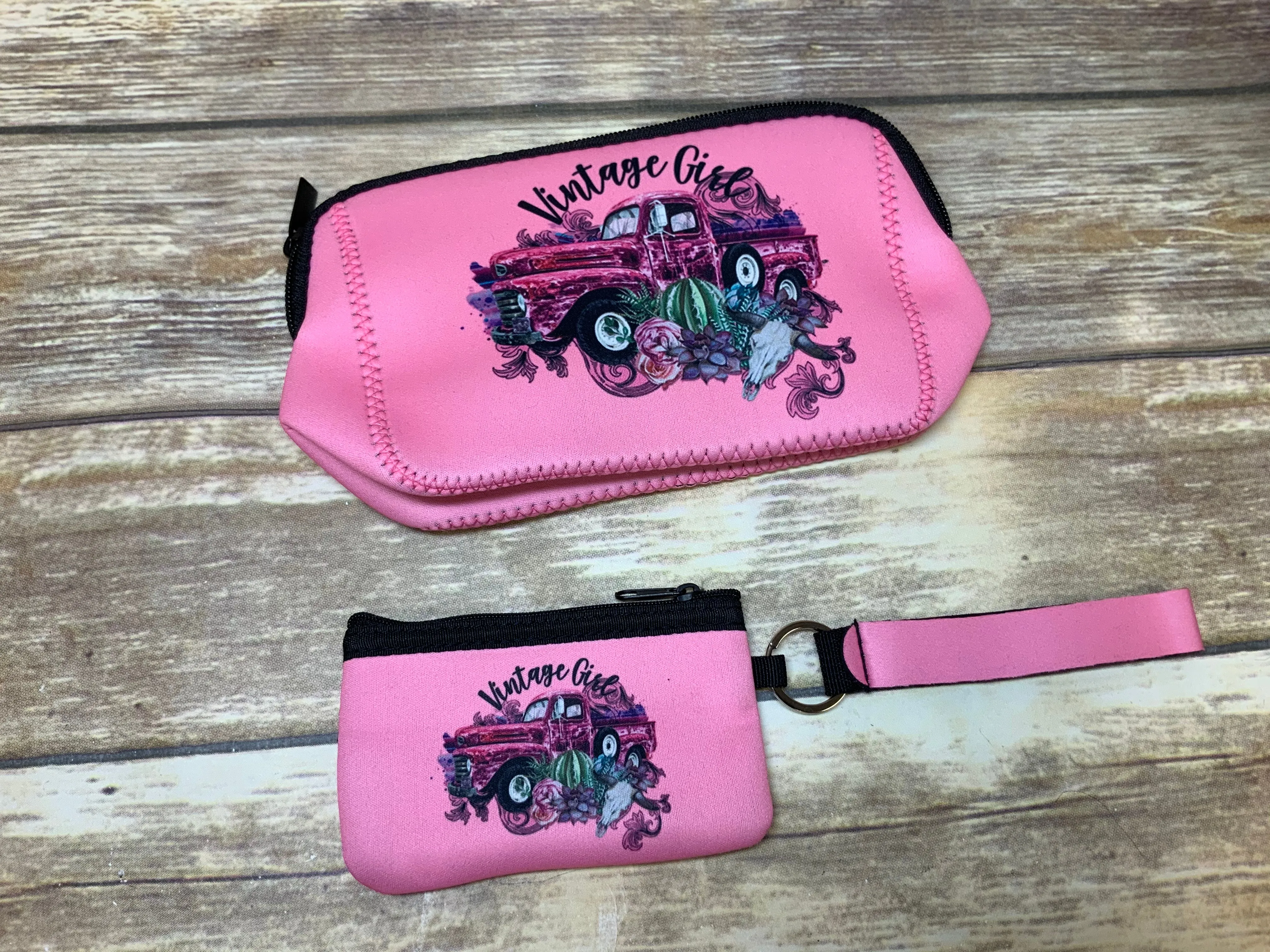 Vintage Girl with Truck and Succulents Pink Neoprene Collection