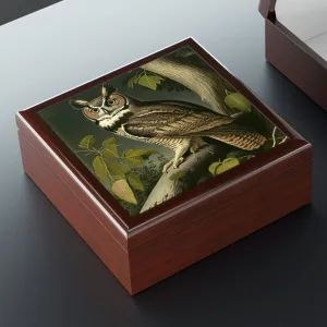 Vintage - Great Horned Owl - Wooden Keepsake Jewelry Box