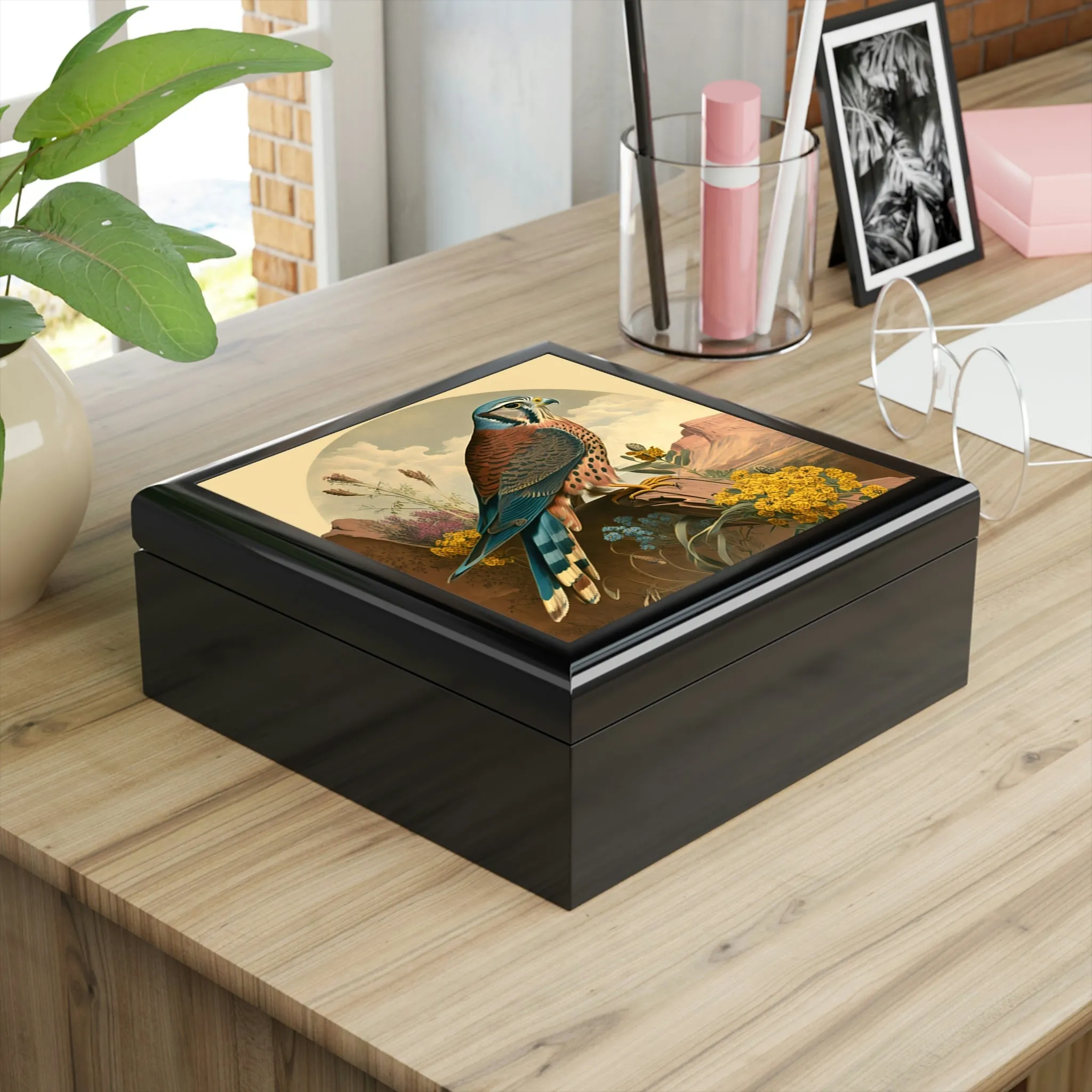 Vintage Peregrine Falcon Wooden Keepsake Jewelry Box