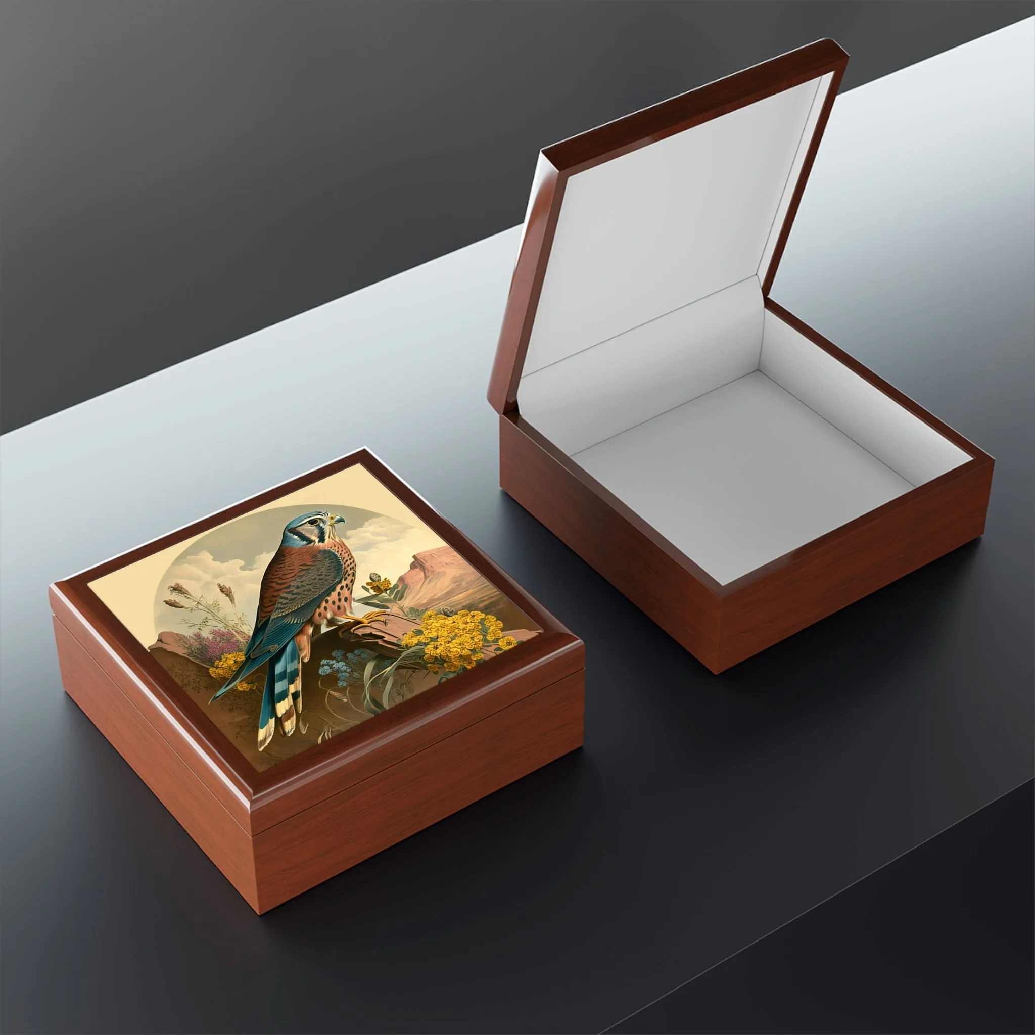 Vintage Peregrine Falcon Wooden Keepsake Jewelry Box