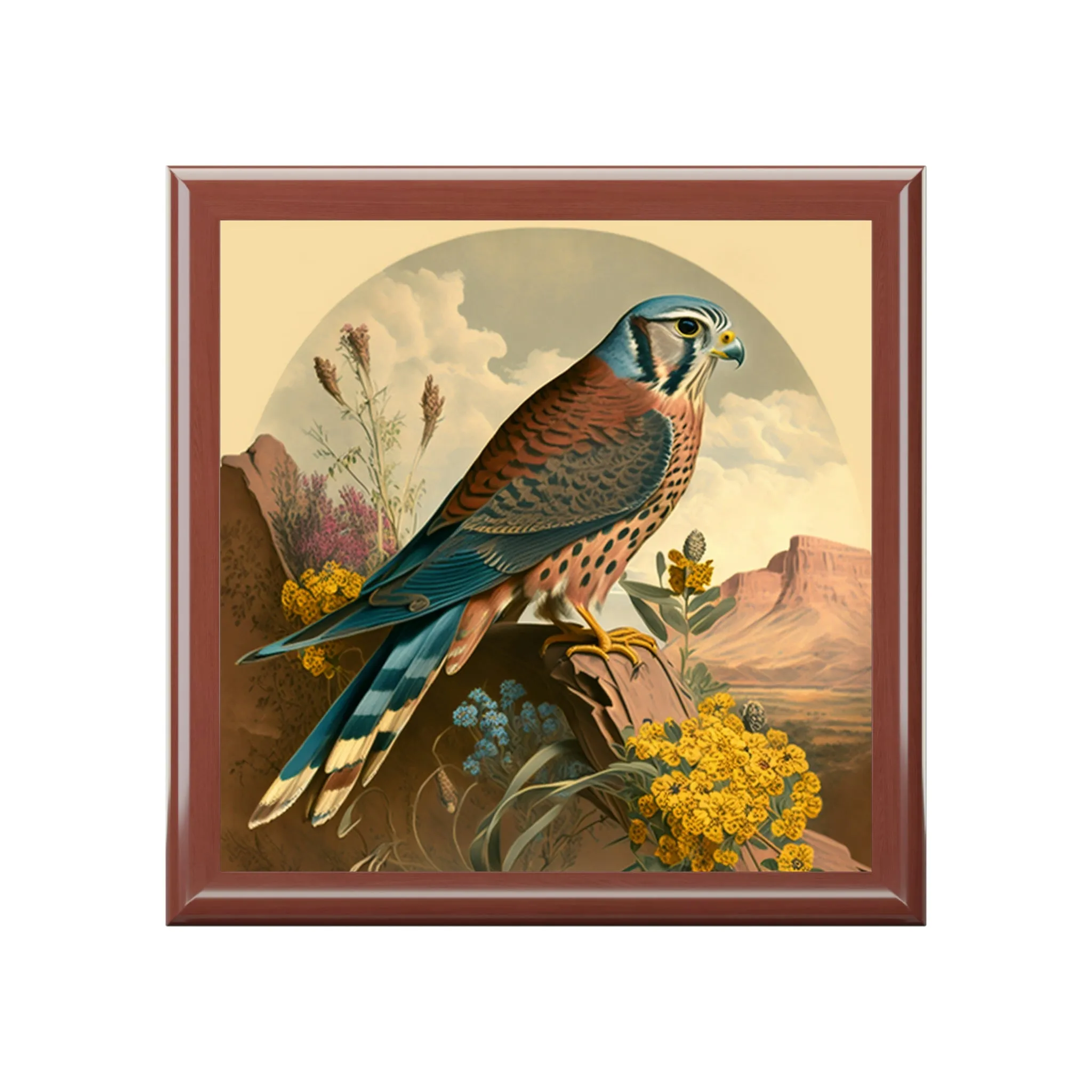 Vintage Peregrine Falcon Wooden Keepsake Jewelry Box