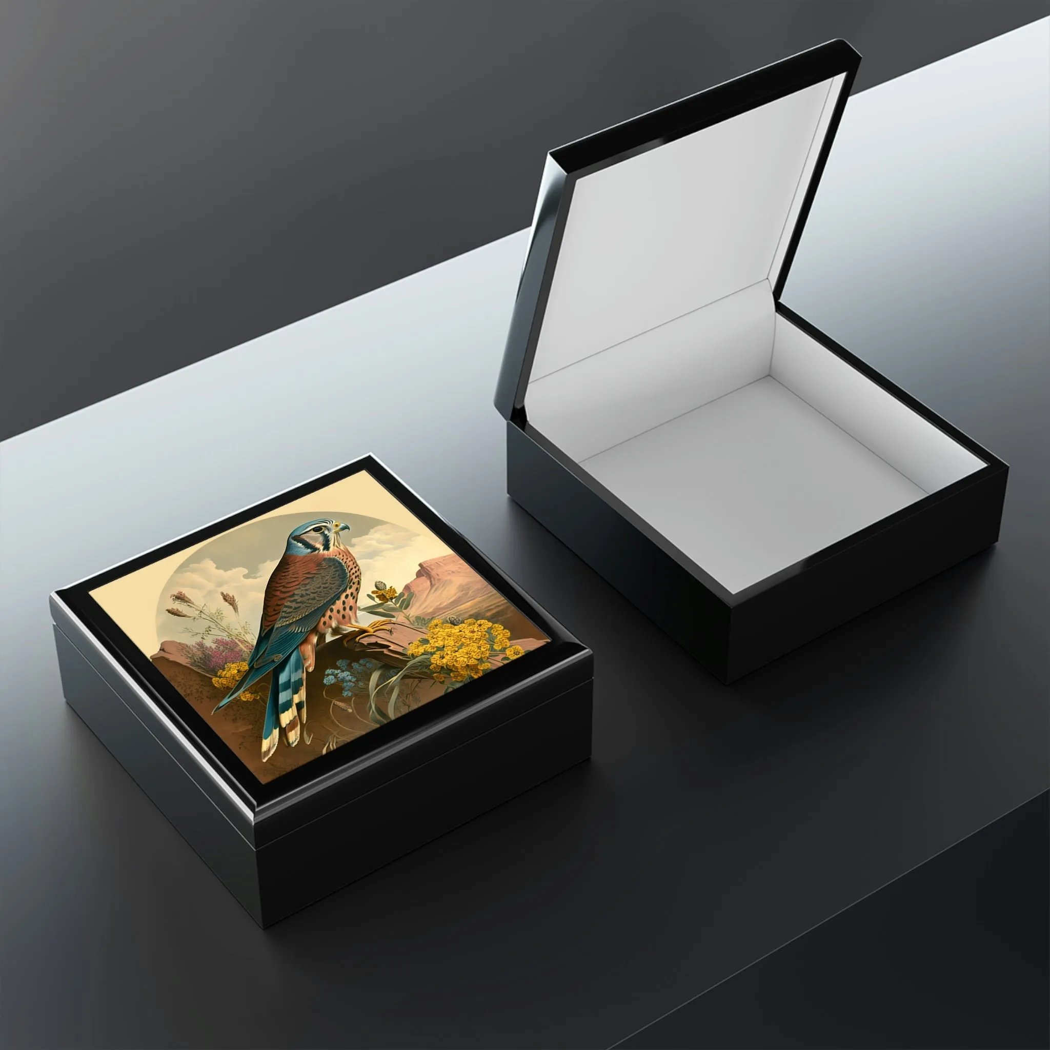 Vintage Peregrine Falcon Wooden Keepsake Jewelry Box