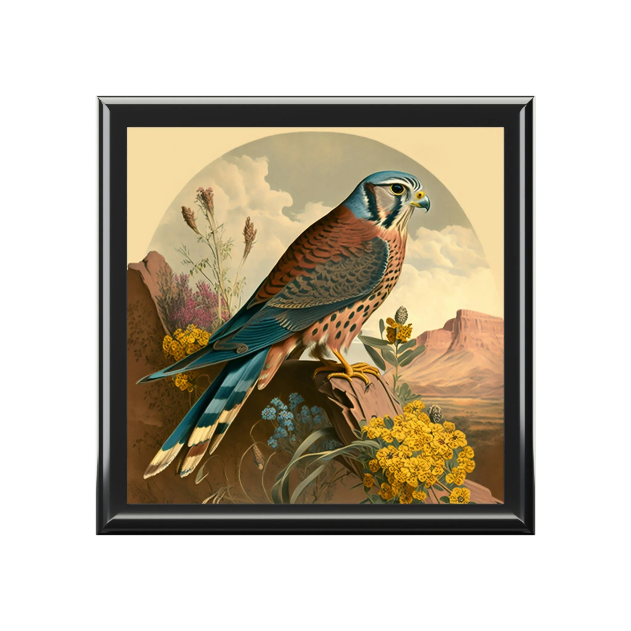 Vintage Peregrine Falcon Wooden Keepsake Jewelry Box