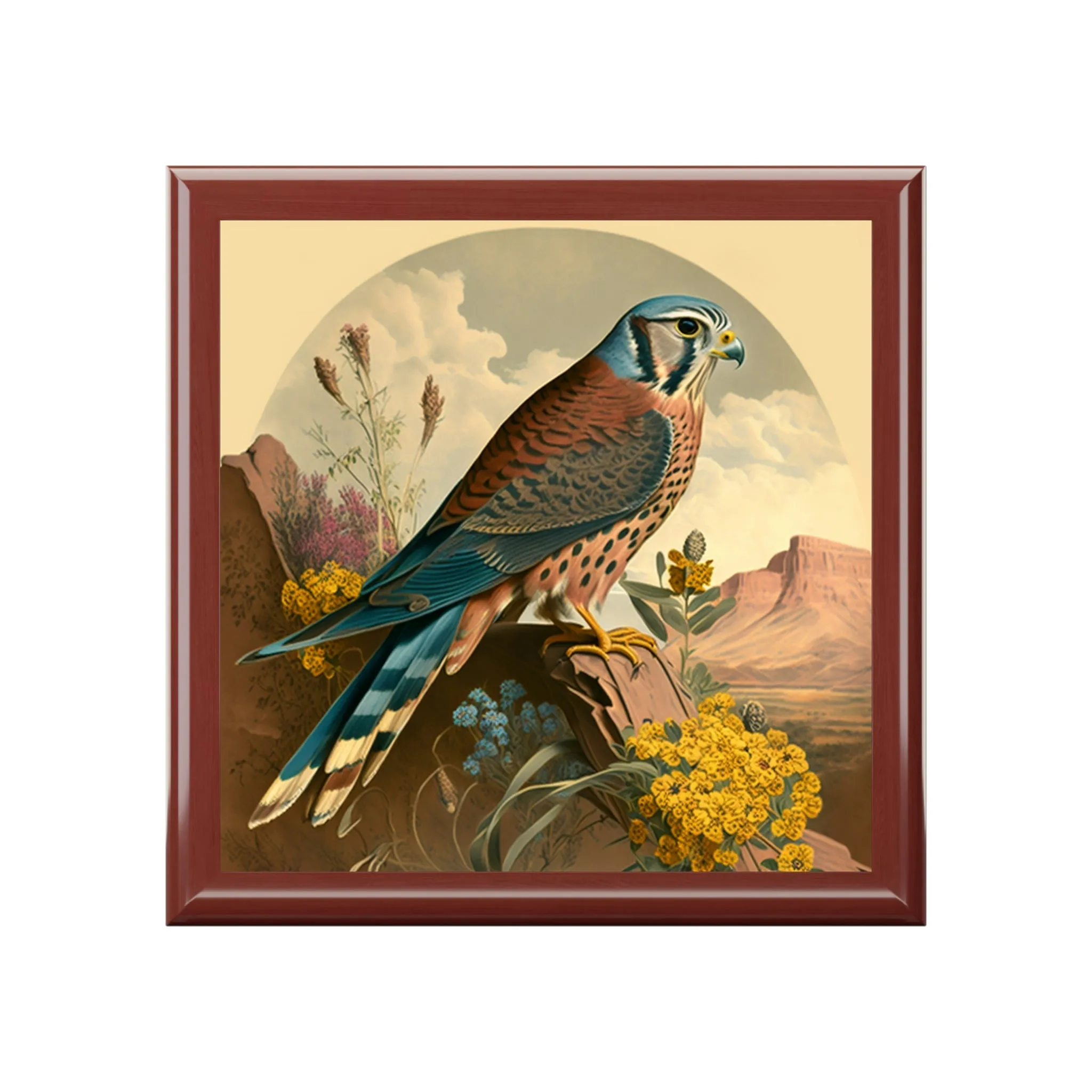 Vintage Peregrine Falcon Wooden Keepsake Jewelry Box
