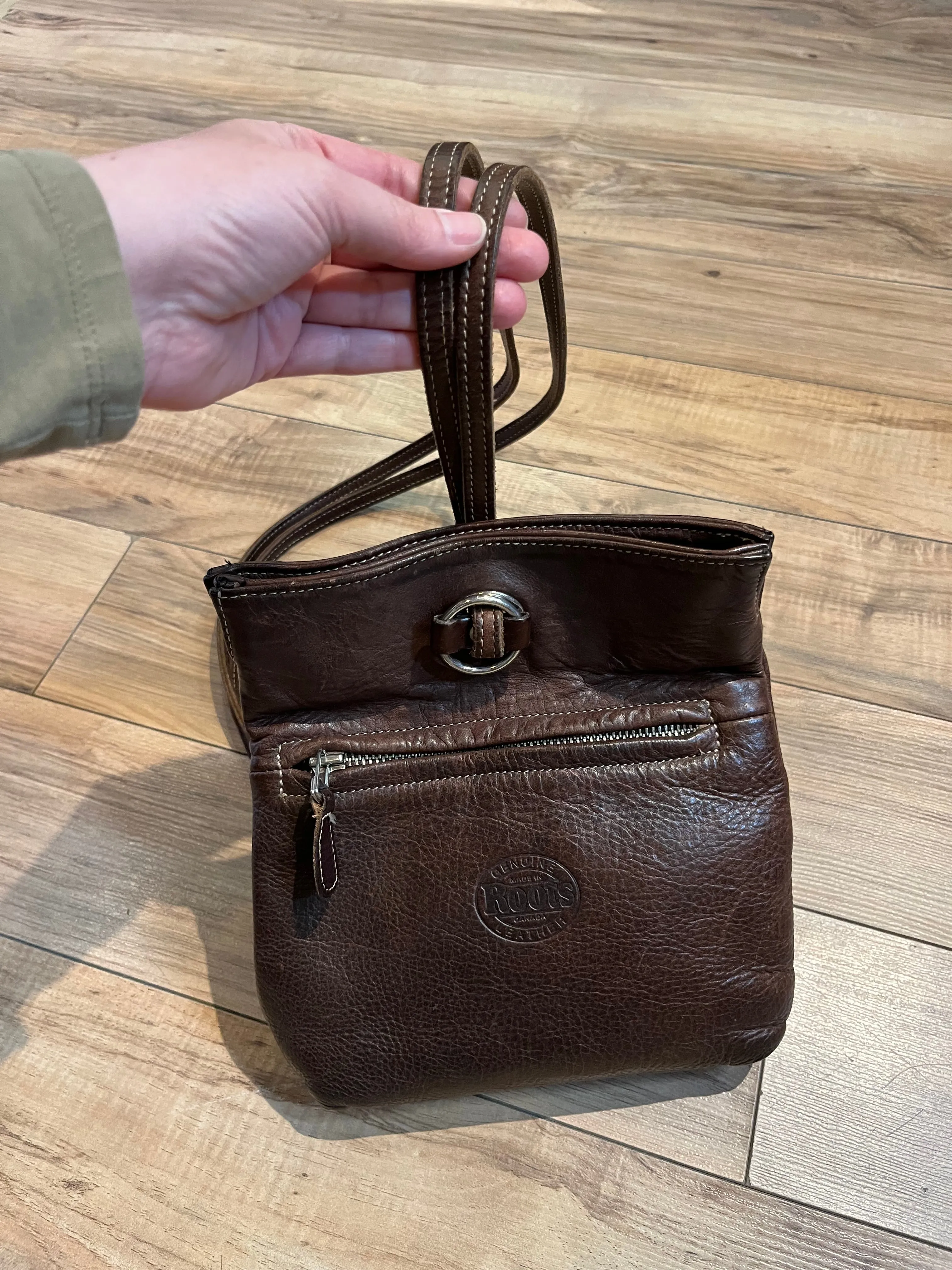 Vintage Roots Brown Leather Crossbody/ Knapsack, Made in Canada