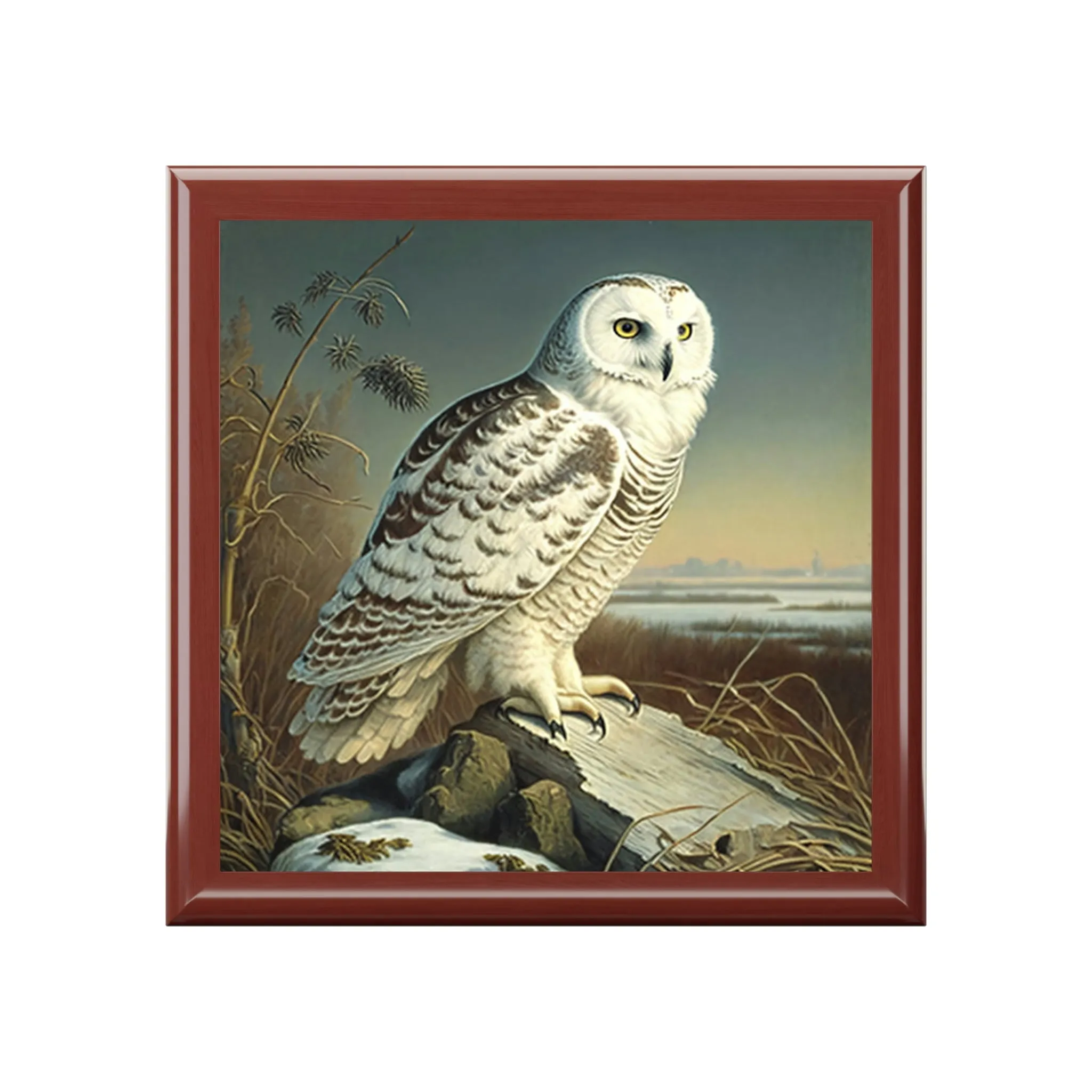 Vintage Snowy Owl Wooden Keepsake Jewelry Box