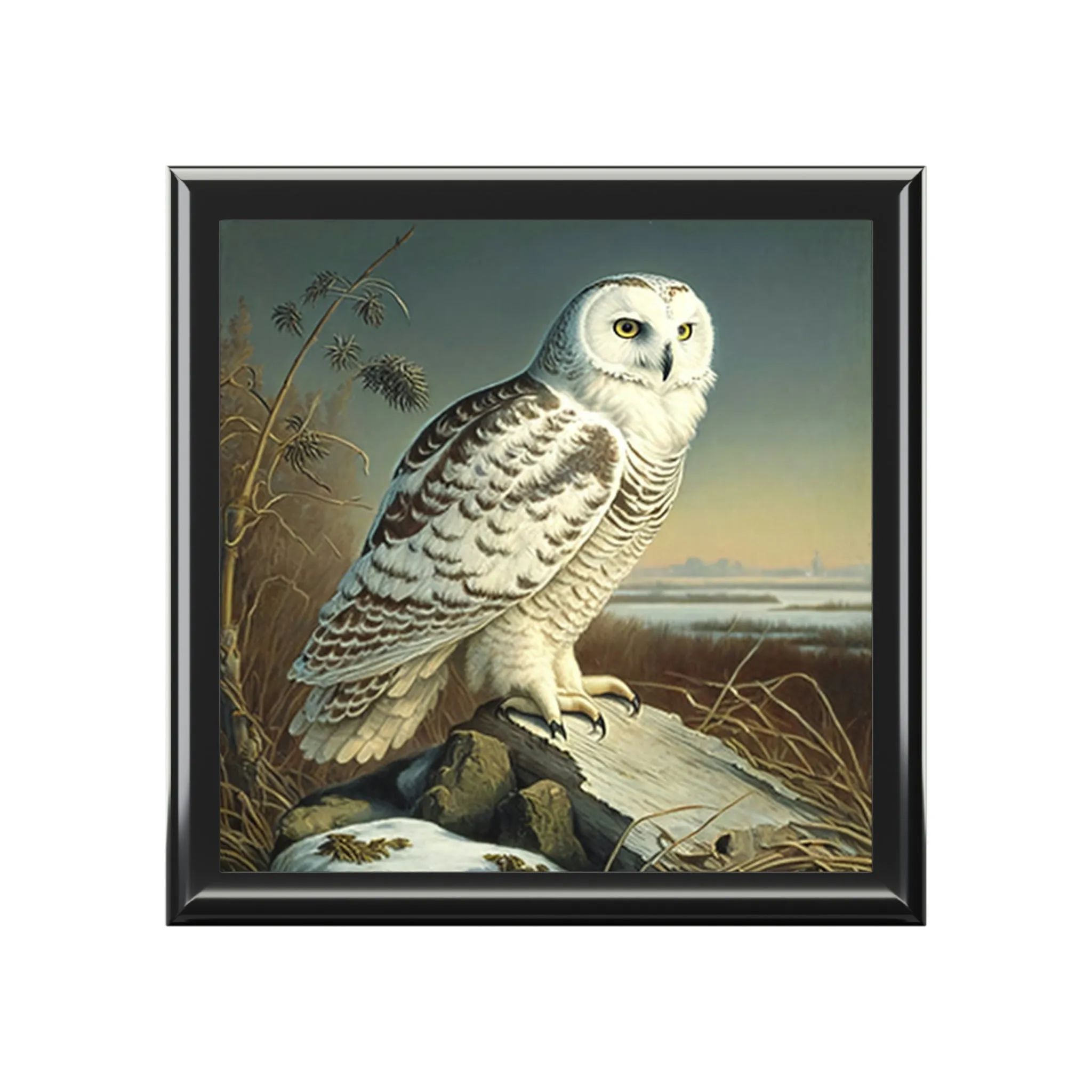Vintage Snowy Owl Wooden Keepsake Jewelry Box
