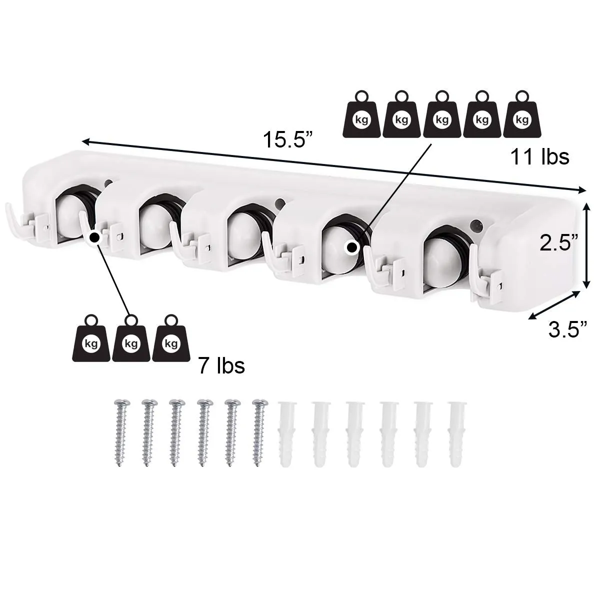Wall Mount Mop Broom Holder, Hanging Broom Organizer w/ 5 Slots & 6 Hooks