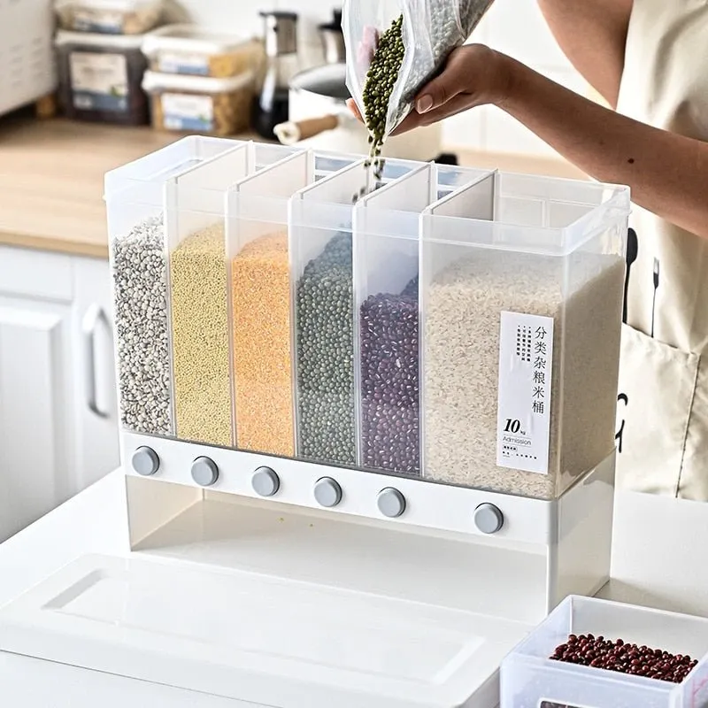 Wall-Mounted Dry Food Dispenser - 6/3 Grid Cereal Dispenser Kitchen Storage Organizer