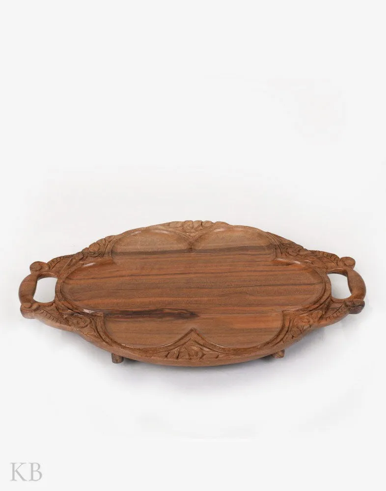 Walnut Wood Chinar Carved Tray