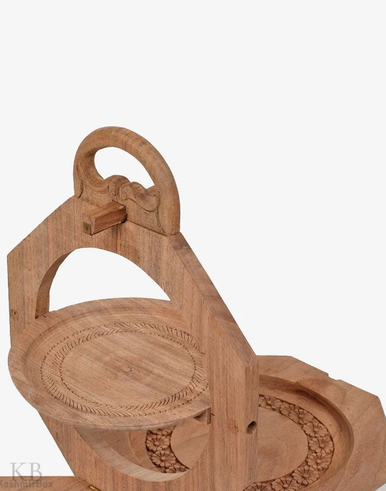 Walnut Wood Floral Cake Stand