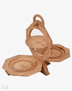 Walnut Wood Floral Cake Stand