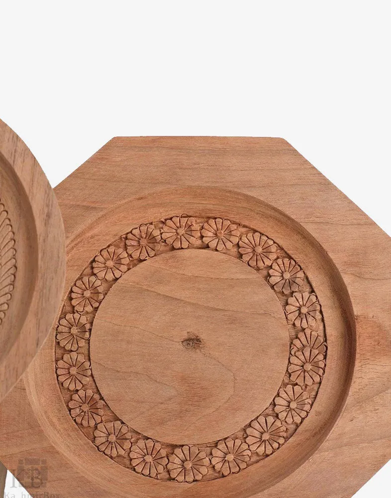 Walnut Wood Floral Cake Stand