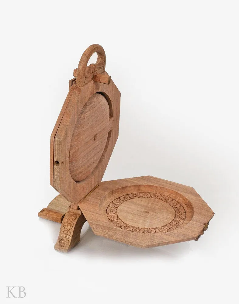 Walnut Wood Floral Cake Stand
