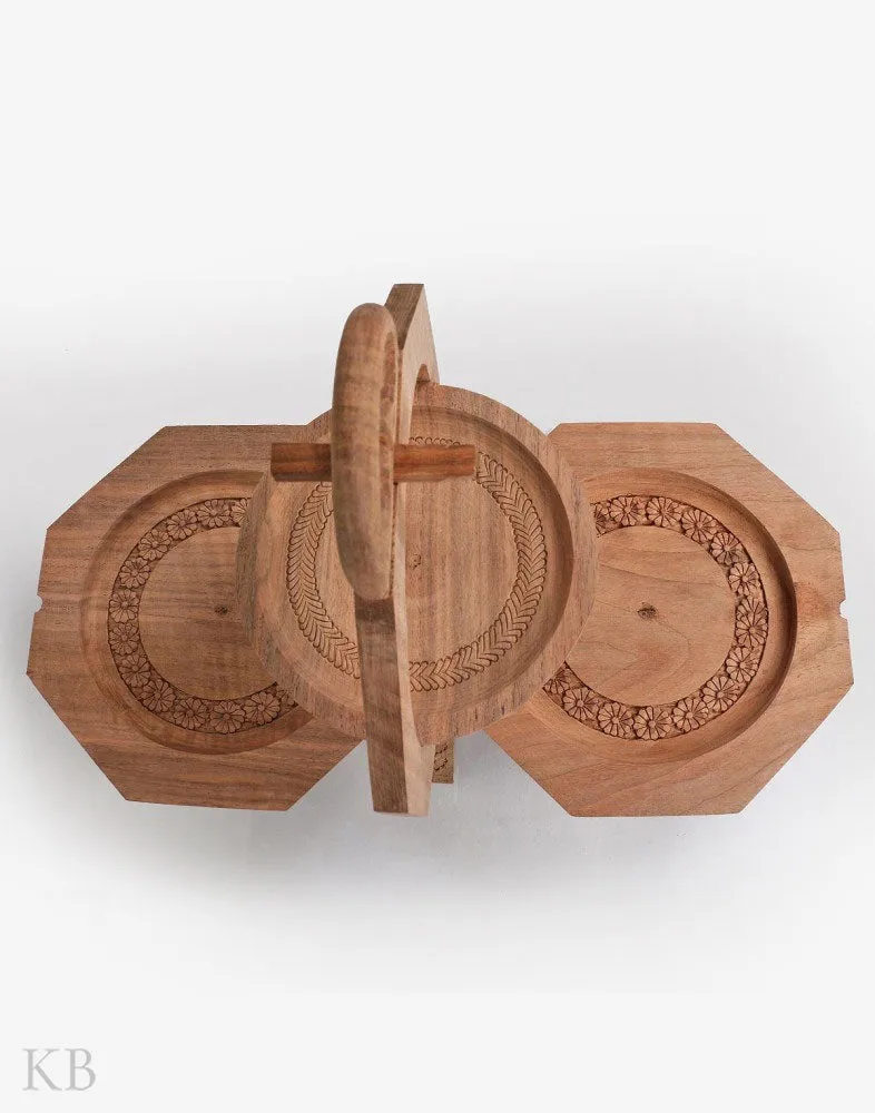 Walnut Wood Floral Cake Stand