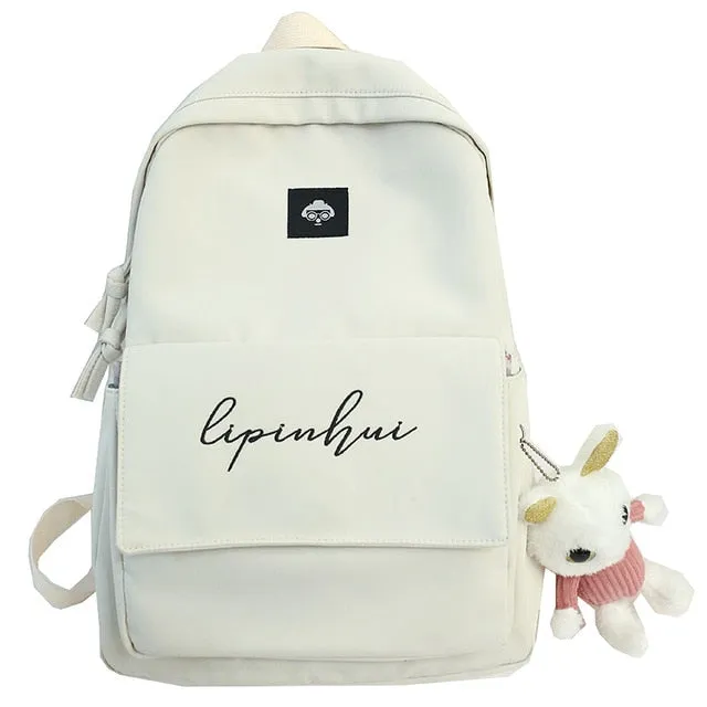 Waterproof Nylon Bag With Embroidery & Doll Keychain