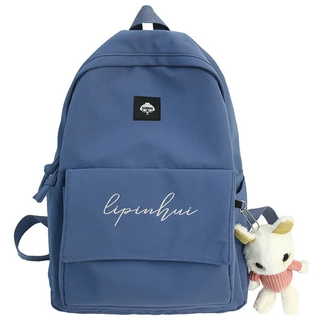 Waterproof Nylon Bag With Embroidery & Doll Keychain