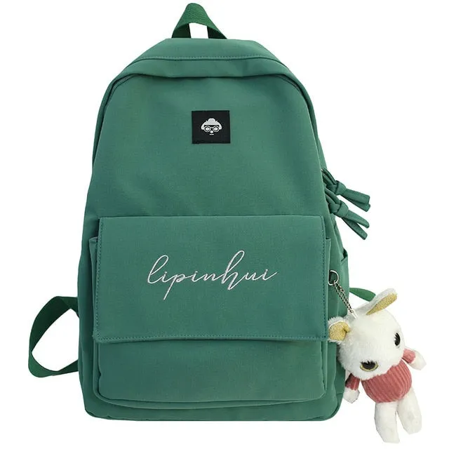 Waterproof Nylon Bag With Embroidery & Doll Keychain