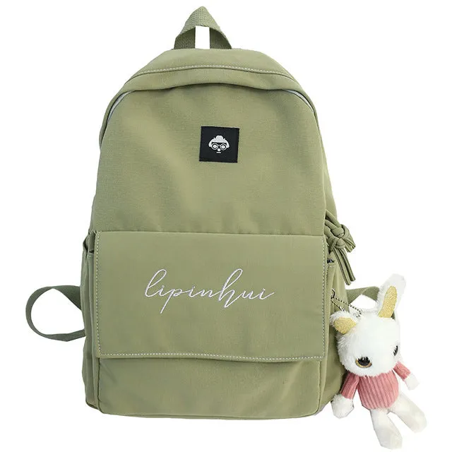 Waterproof Nylon Bag With Embroidery & Doll Keychain