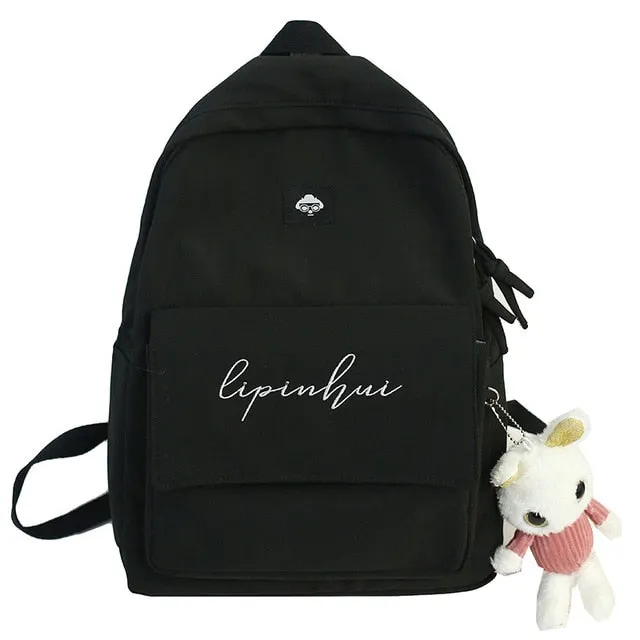 Waterproof Nylon Bag With Embroidery & Doll Keychain