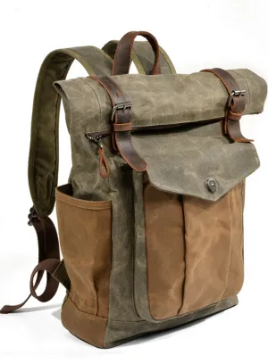 Waxed Canvas Roll Top Backpack Laptop Bag