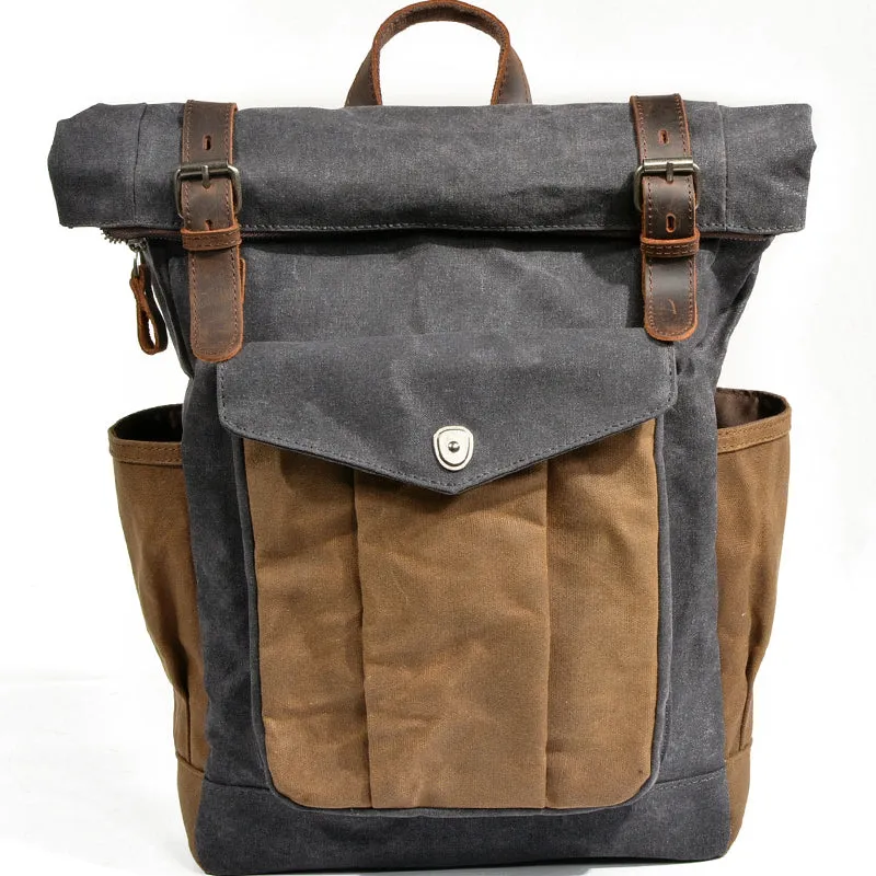 Waxed Canvas Roll Top Backpack Laptop Bag