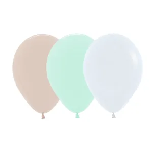 White Sand, Pastel Matte Green & White Balloons - 12 Pkt