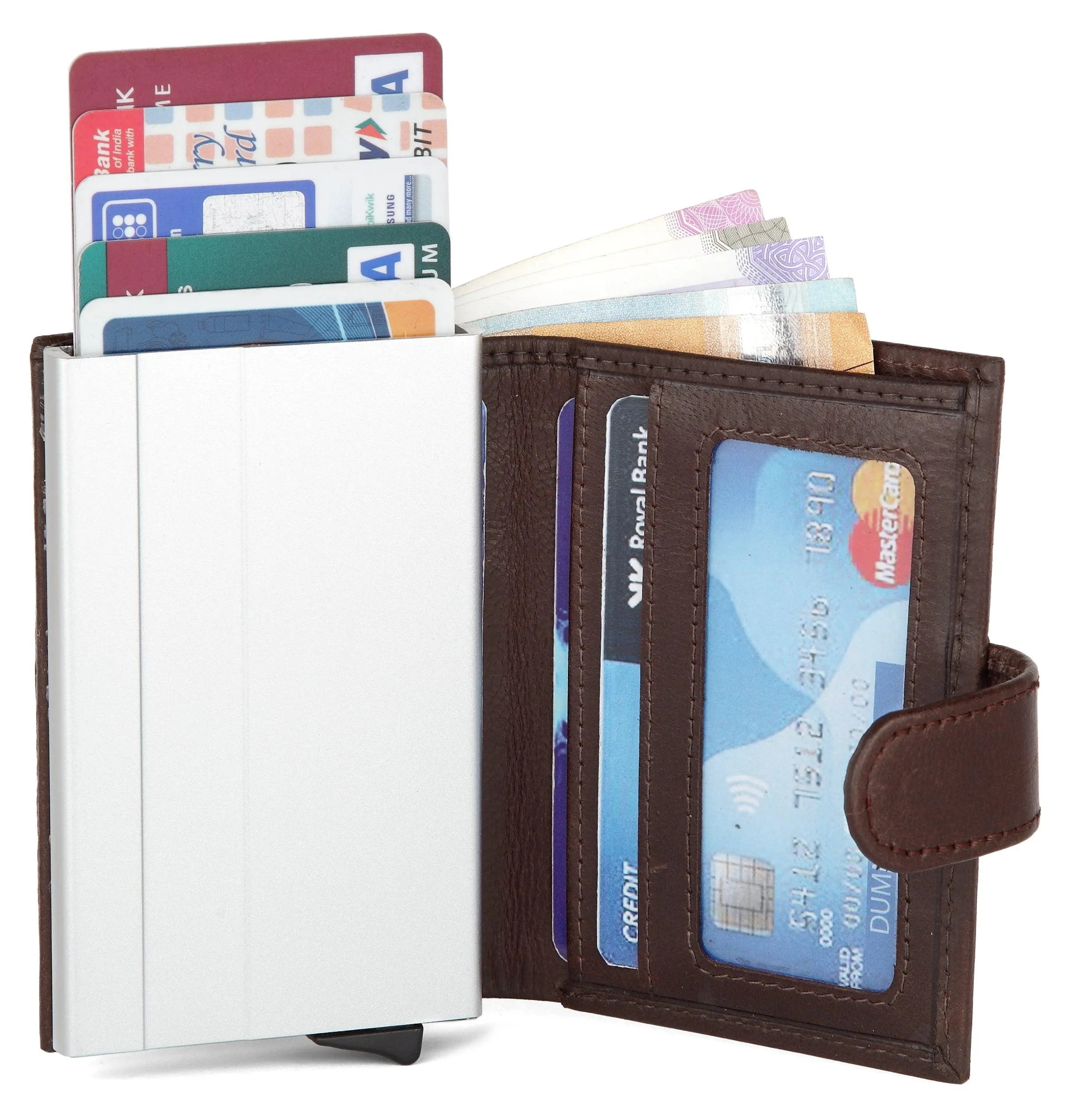 WildHorn® RFID Protected Unisex Genuine Leather Card Holder (Brown Crunch)