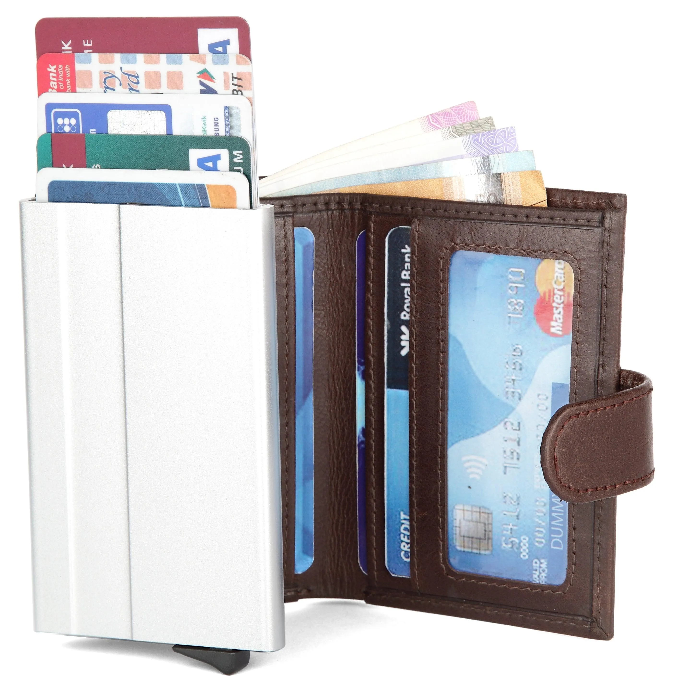 WildHorn® RFID Protected Unisex Genuine Leather Card Holder (Brown Crunch)