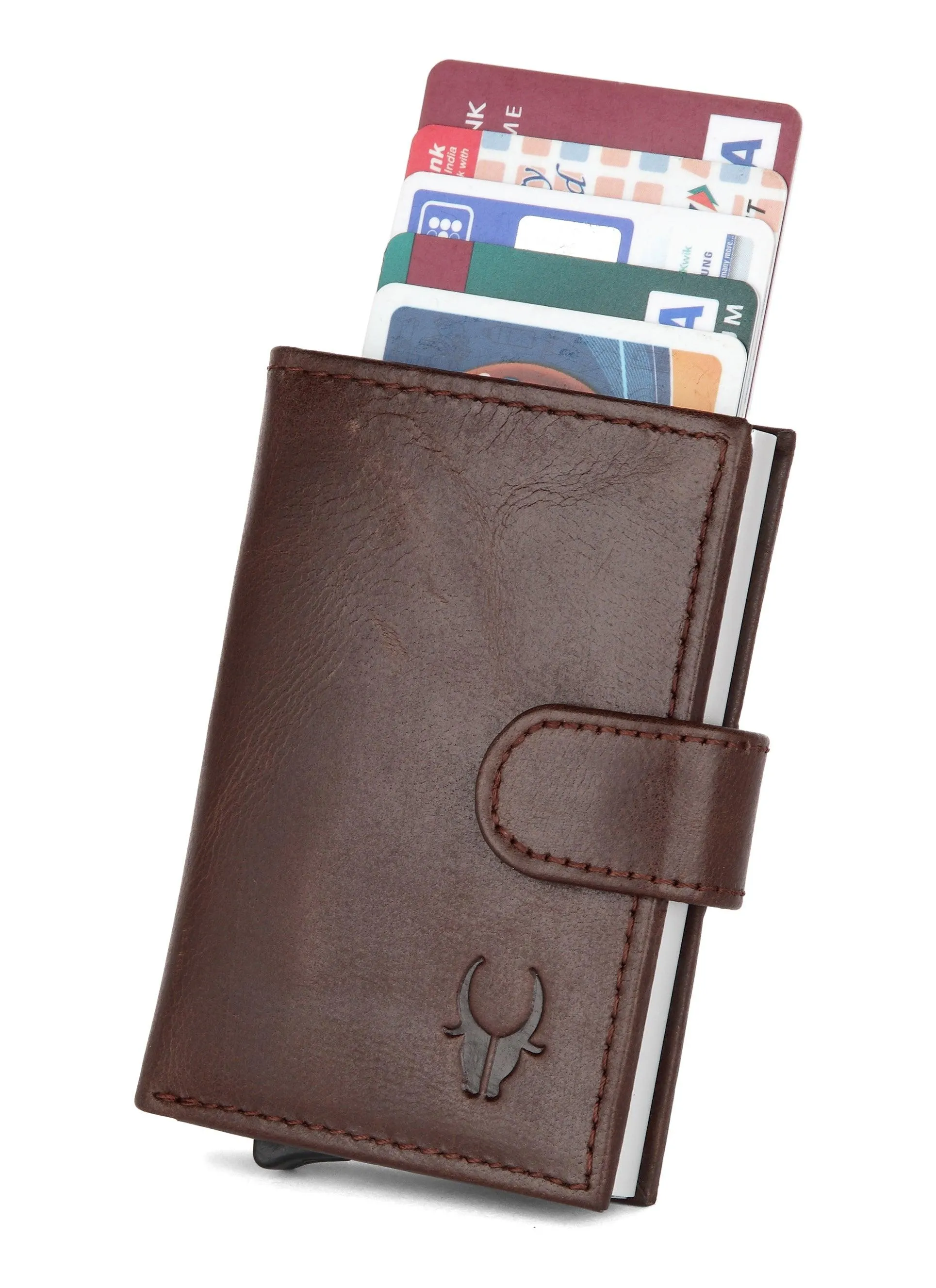 WildHorn® RFID Protected Unisex Genuine Leather Card Holder (Brown Crunch)