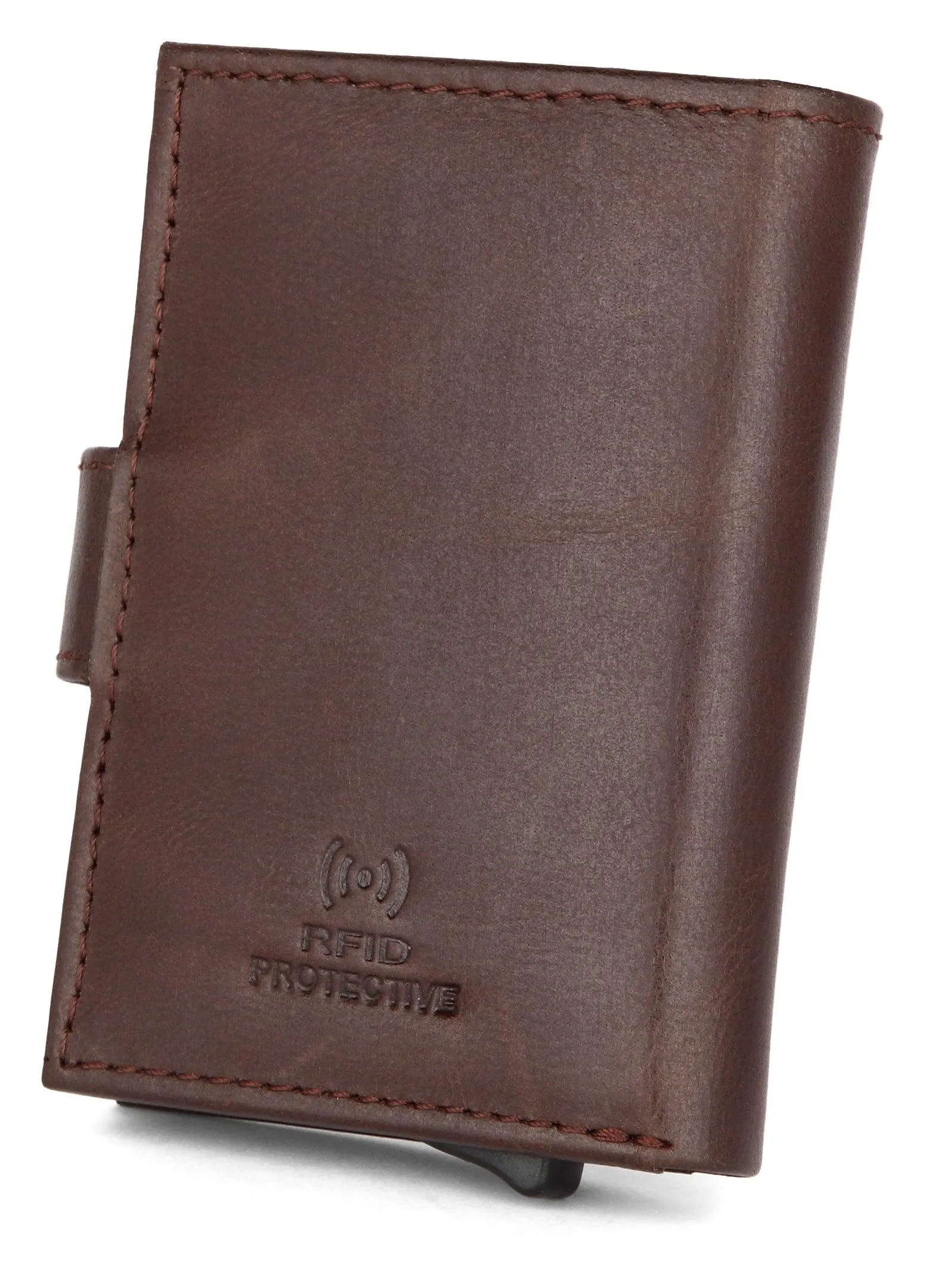 WildHorn® RFID Protected Unisex Genuine Leather Card Holder (Brown Crunch)