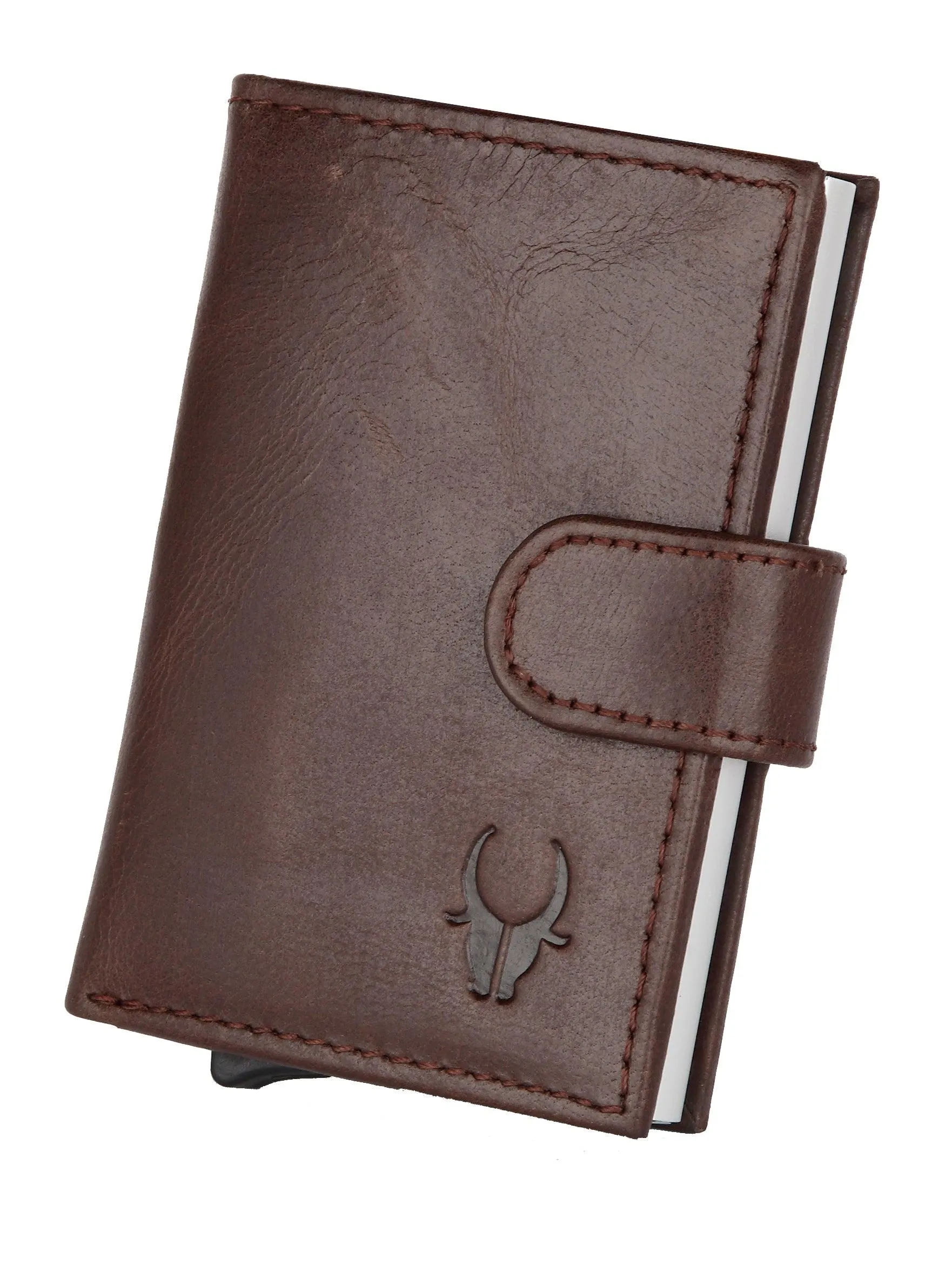 WildHorn® RFID Protected Unisex Genuine Leather Card Holder (Brown Crunch)