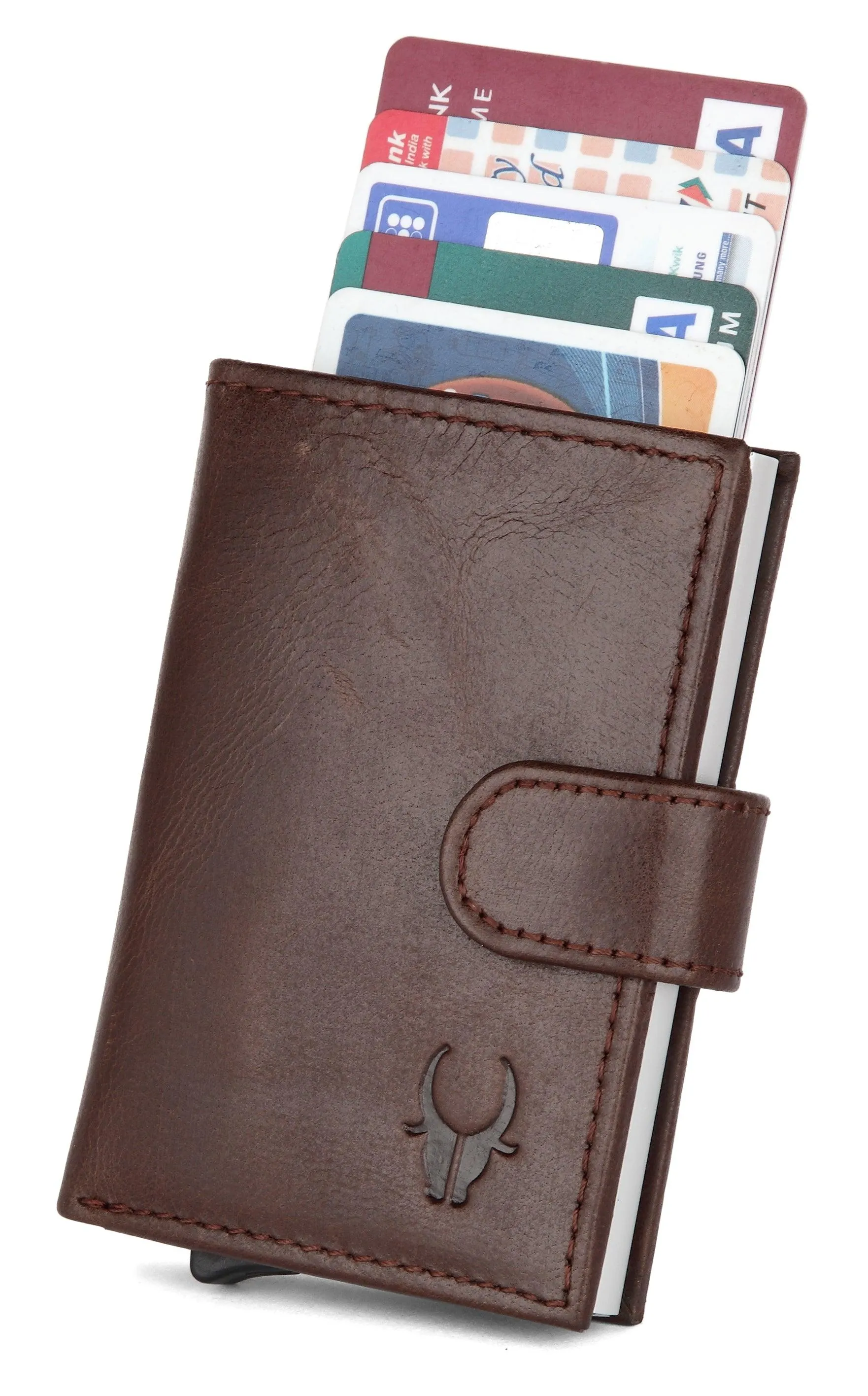 WildHorn® RFID Protected Unisex Genuine Leather Card Holder (Brown Crunch)