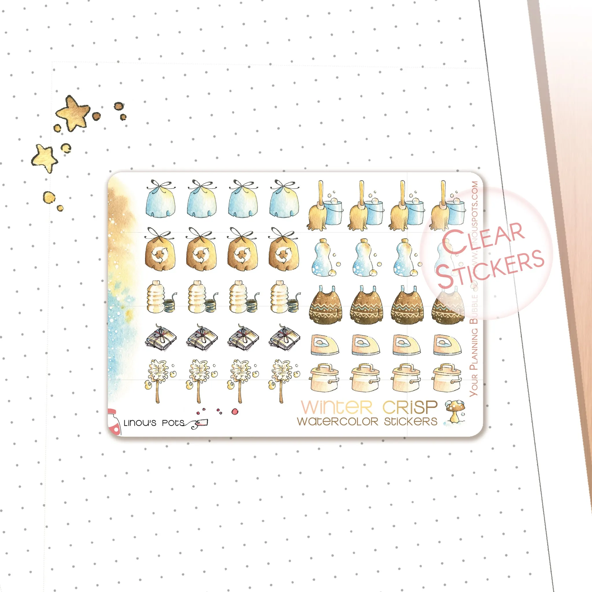 Winter Crisp - Watercolor Planner Stickers MINI - House Chores