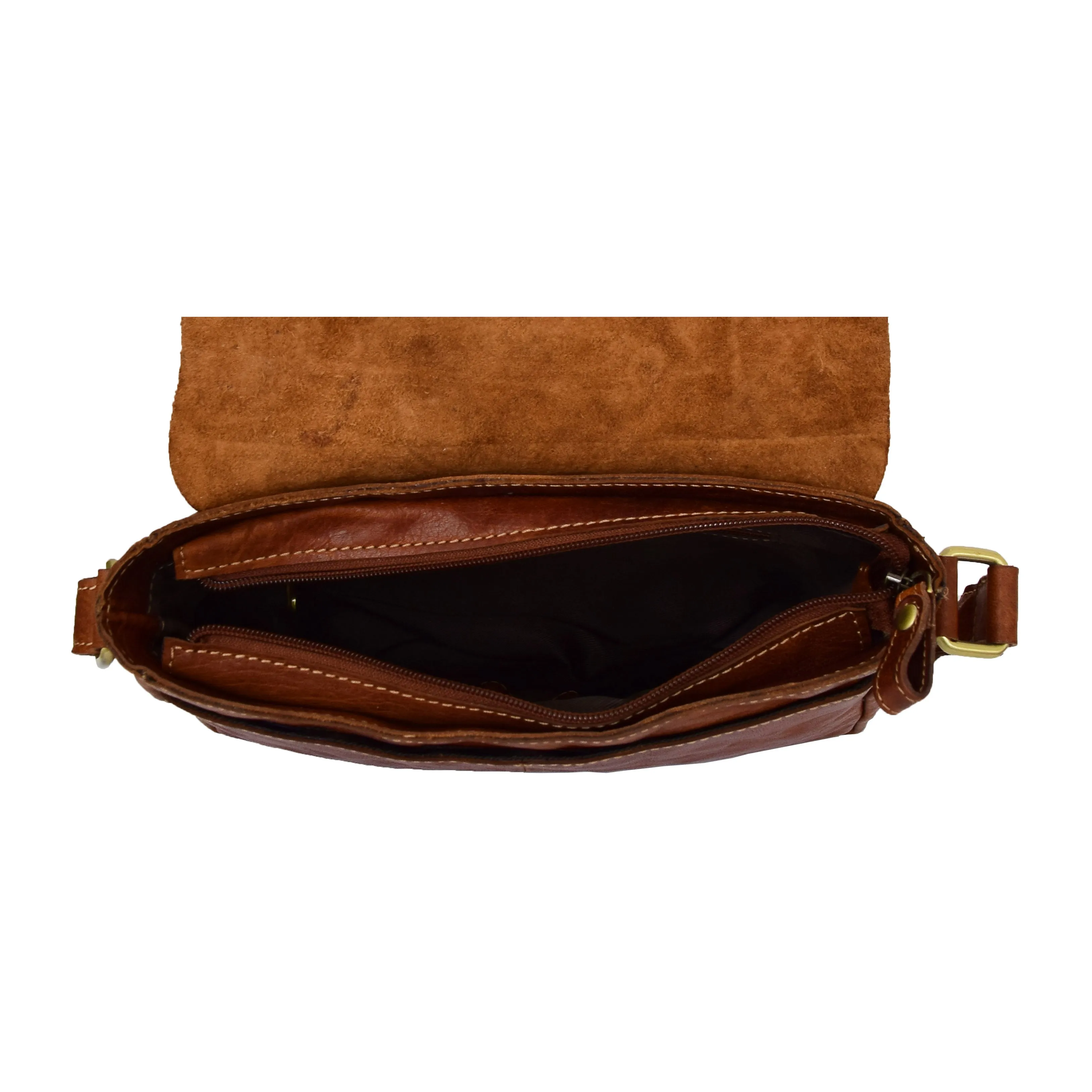 Womens Leather Classic Cross Body Shoulder Bag Hazel Cognac