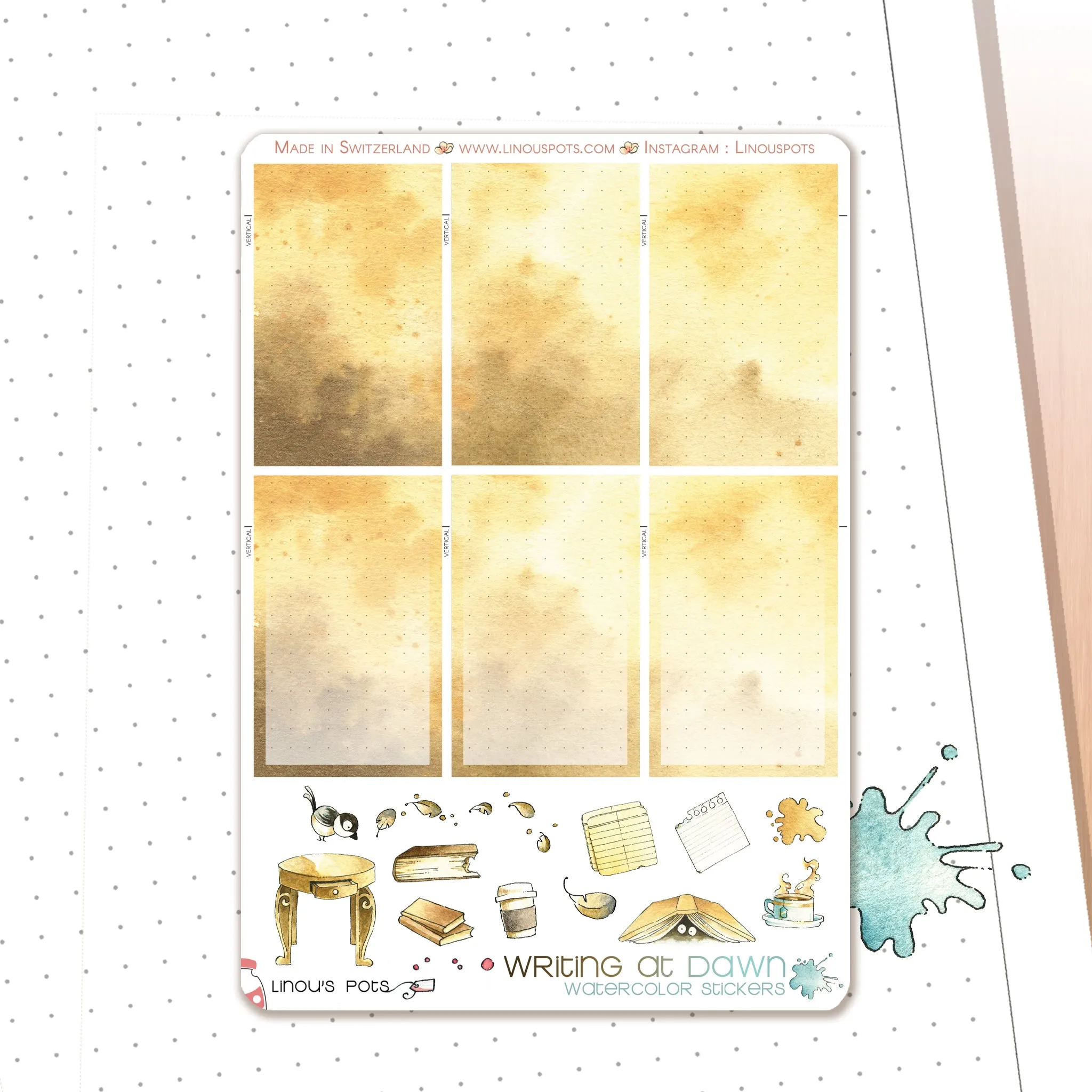 Writing At Dawn - Watercolor Planner Stickers - 1,5’’ Fullboxes Brown