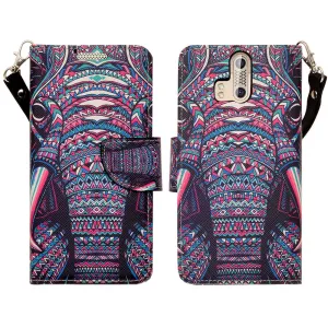 ZTE Axon Pro Case, Wrist Strap Magnetic Fold[Kickstand] Pu Leather Wallet Case with ID & Credit Card Slots for ZTE Axon Pro - Tribal Elephant